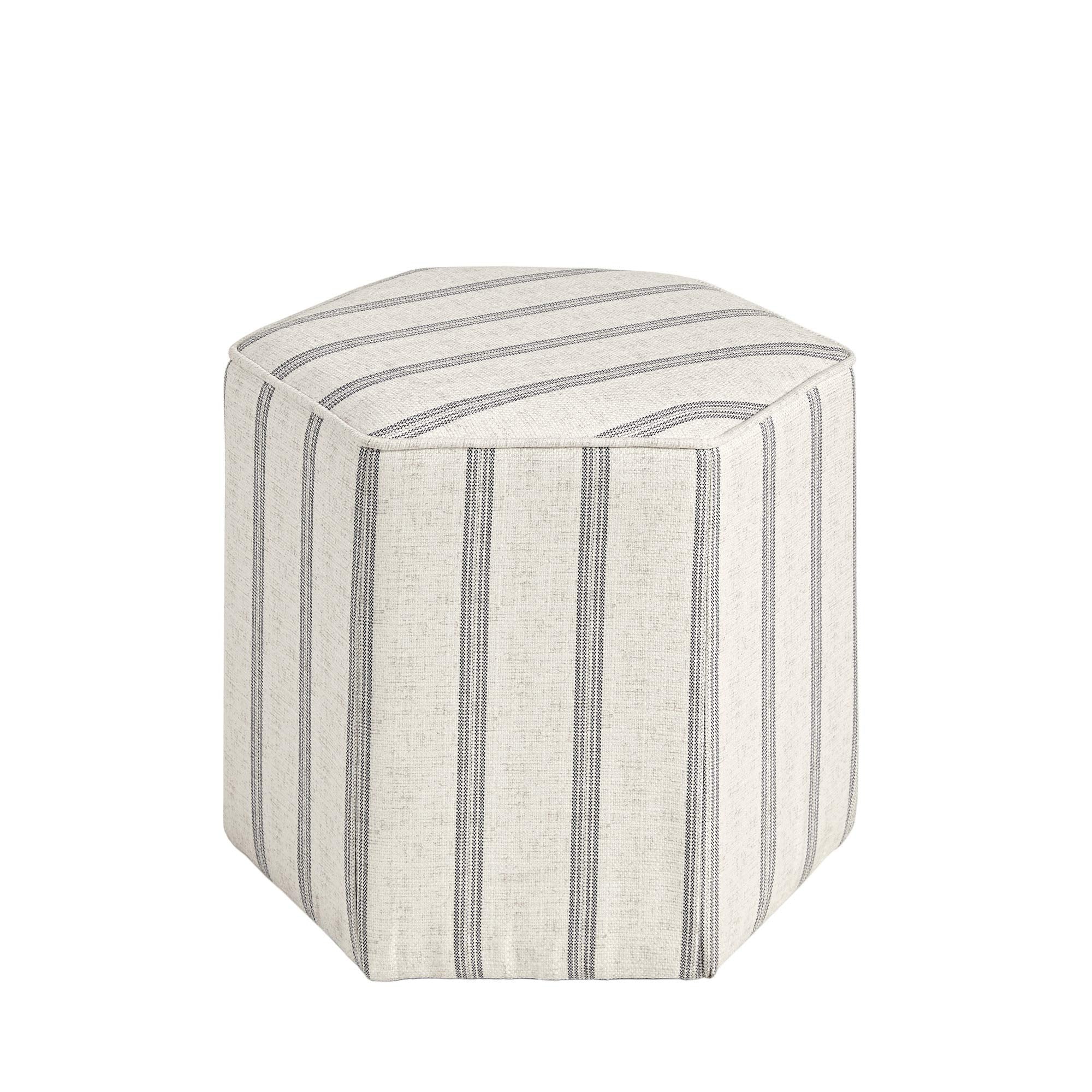 Martha Stewart Ellen Accent Ottoman - Solid Wood Frame, Soft Fabric, Hexagonal Small Stool Chair - Modern Foam Padded Top Footst